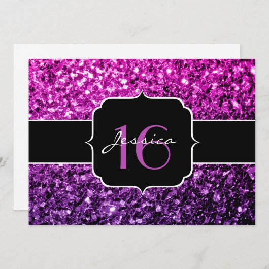 Paarse roze ombre glitter sparkles Sweet 16 Invite Kaart (Voorkant / Achterkant)