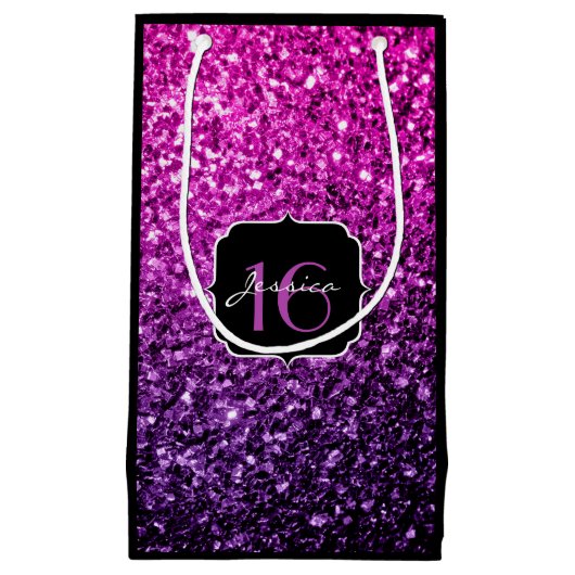 Paarse roze ombre glitter sparkles Sweet 16 Klein Cadeauzakje (Voorkant)