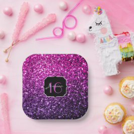 Paarse roze ombre glitter sparkles Sweet 16 Papieren Bordje