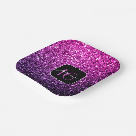Paarse roze ombre glitter sparkles Sweet 16 Papieren Bordje (Gebogen)