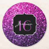 Paarse roze ombre glitter sparkles Sweet 16 Ronde Kartonnen Onderzetter (Voorkant)