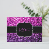 Paarse roze ombre glitter sparkles Sweet 16 RSVP (Staand voorkant)