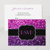 Paarse roze ombre glitter sparkles Sweet 16 RSVP (Voorkant / Achterkant)