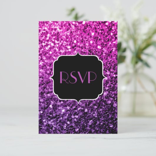 Paarse roze ombre glitter sparkles Sweet 16 RSVP (Staand voorkant)