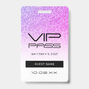 Paarse Roze Ombre Glitter VIP Pas Feest Uitnodigin Badge