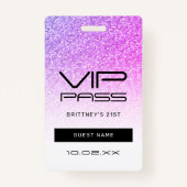 Paarse Roze Ombre Glitter VIP Pas Feest Uitnodigin Badge (Voorkant)