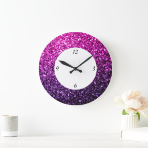 Paarse Roze Ombre glitter vonken met cijfers Grote Klok