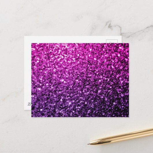 Paarse Roze Ombre nepschitterende glinsteringen Briefkaart (Voorkant / Achterkant in situ)