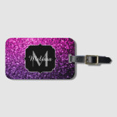 Paarse Roze Ombre nepschittertjes Monogram Bagagelabel (Voorkant (horizontaal))