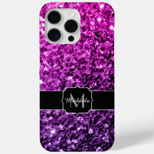 Paarse roze ombre nepschittertjes Monogram iPhone 15 Pro Max Hoesje
