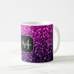 Paarse Roze Ombre nepschittertjes Monogram Koffiemok