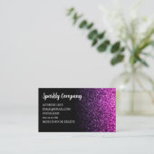 Paarse roze ombre sparkle zwart elegant QR code Visitekaartje (Staand voorkant)