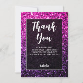 Paarse roze ombre sparkles Sweet 16 elegant script Bedankkaart (Voorkant)
