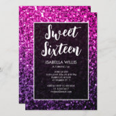 Paarse roze ombre sparkles Sweet 16 elegant script Kaart (Voorkant / Achterkant)