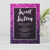 Paarse roze ombre sparkles Sweet 16 elegant script Kaart (Staand voorkant)