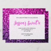 Paarse roze ombre sparkles Sweet 16 elegant script Kaart (Voorkant / Achterkant)