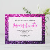 Paarse roze ombre sparkles Sweet 16 elegant script Kaart (Staand voorkant)