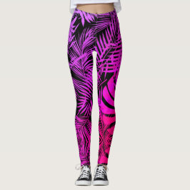 Paarse roze ombre tropische palmbladeren patroon leggings