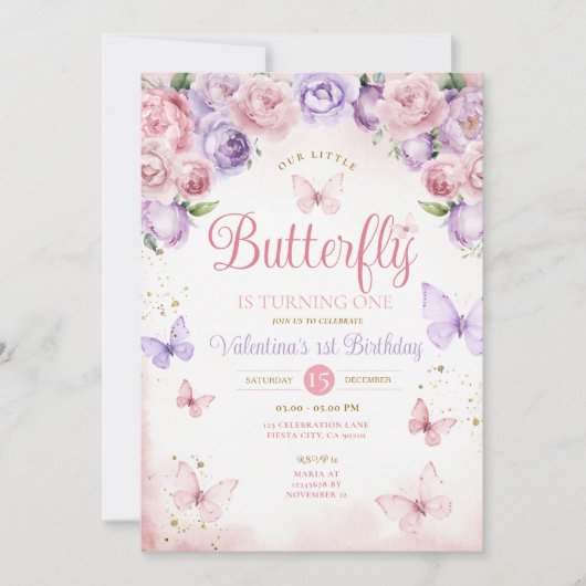 Paarse Roze Onze Kleine Vlinder Draait Eén Kaart (Voorkant)