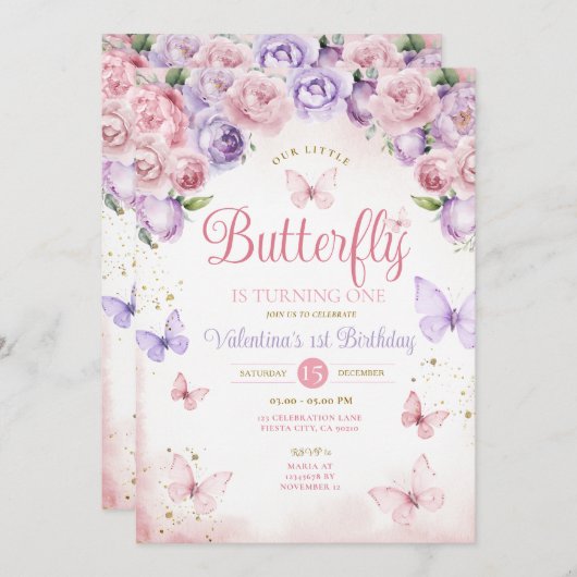 Paarse Roze Onze Kleine Vlinder Draait Eén Kaart (Voorkant / Achterkant)