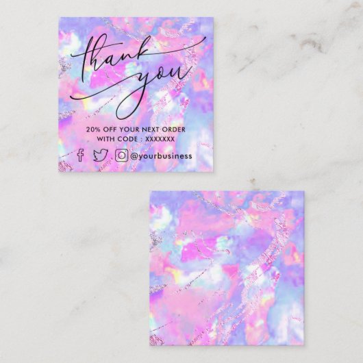 paarse roze opaal dank u vierkant visitekaartje (Voorkant / Achterkant)
