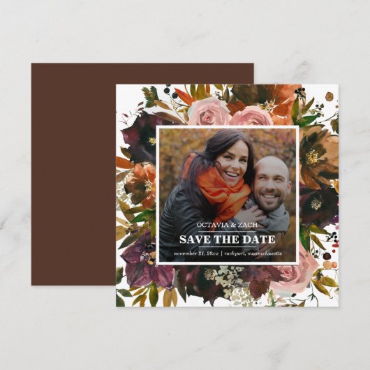 Paarse, roze, Oranje Floral Foto Herfst Save The Date (Voorkant / Achterkant)