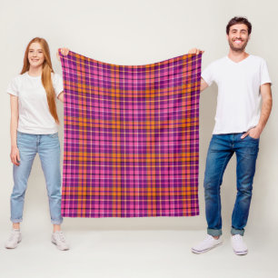 Paarse Roze Oranje Schotse Ruit Ontwerp Fleece Deken