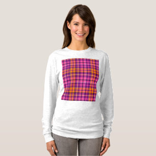 Paarse Roze Oranje Schotse Ruit Ontwerp  T-shirt