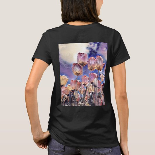 Paarse roze oranje tulpen aanpasbaar monogram t-shirt (Achterkant)