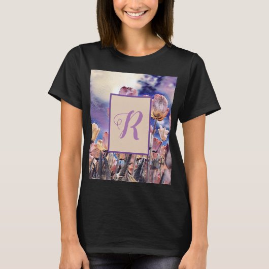 Paarse roze oranje tulpen aanpasbaar monogram t-shirt (Voorkant)