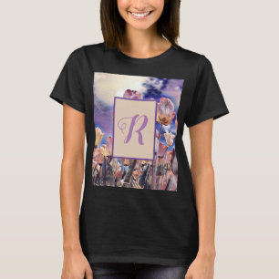 Paarse roze oranje tulpen aanpasbaar monogram t-shirt