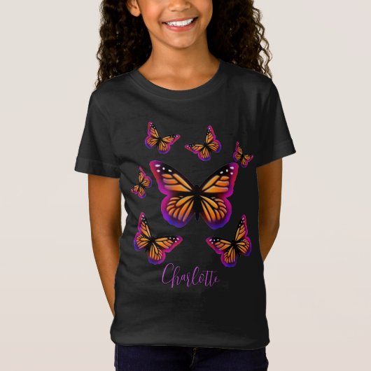 paarse roze oranje vlinders t-shirt (Voorkant)