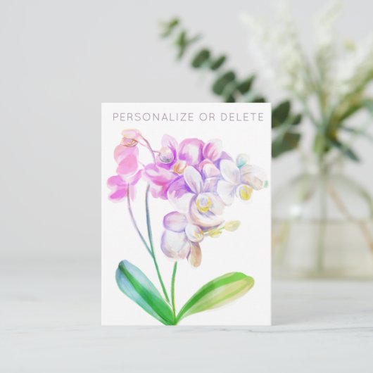 Paarse Roze Orchidee Aquarel Bloemstuk Persoonlijk Briefkaart (Staand voorkant)