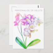 Paarse Roze Orchidee Aquarel Bloemstuk Persoonlijk Briefkaart (Voorkant / Achterkant)