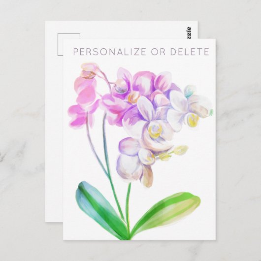 Paarse Roze Orchidee Aquarel Bloemstuk Persoonlijk Briefkaart (Voorkant / Achterkant)