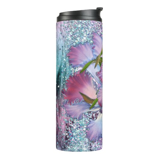 Paarse roze orchidee Floral Waterverf Thermosbeker (Gedraaid links)