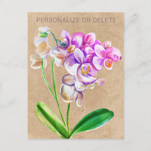 Paarse roze orchidee Waterverf Floral Briefkaart