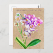 Paarse roze orchidee Waterverf Floral Briefkaart (Voorkant / Achterkant)