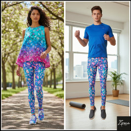 Paarse Roze Organische Kiezel Blauwe Gradiënt Patr Leggings