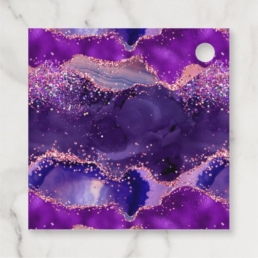 Paarse roze pailletten agaat zoet zestien dank u bedankjes labels (Achterkant)