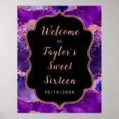 Paarse Roze Pailletten Agate Sweet Sixteen Welkom Poster (Voorkant)