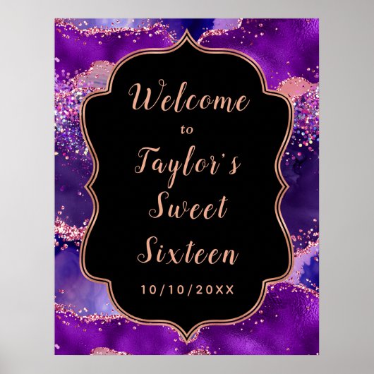 Paarse Roze Pailletten Agate Sweet Sixteen Welkom Poster (Voorkant)