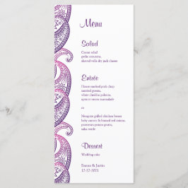 Paarse & Roze Paisley Indiase bruiloft Rackcard Menu