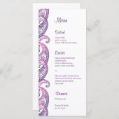 Paarse & Roze Paisley Indiase bruiloft Rackcard Menu (Voorkant / Achterkant)