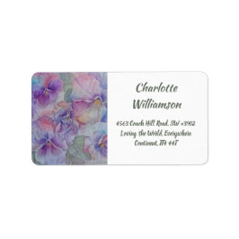 Paarse Roze Pansy Flowers in Waterverf Adres Etiket