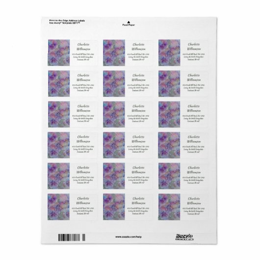 Paarse Roze Pansy Flowers in Waterverf Adres Etiket (Full Sheet)