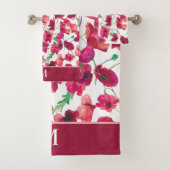 Paarse roze papies Galore Pattern Bath Set Bad Handdoek (Insitu)