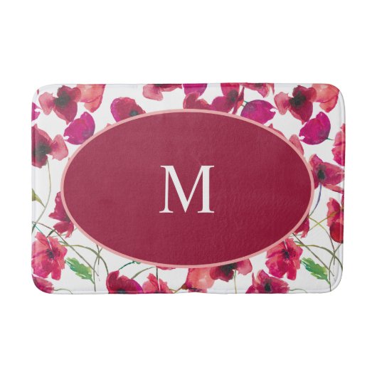 Paarse roze papies Lijst monogram Badmat (Voorkant)