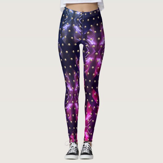Paarse roze passie Metaal Sparks + atomaire Leggin Leggings (Voorkant)