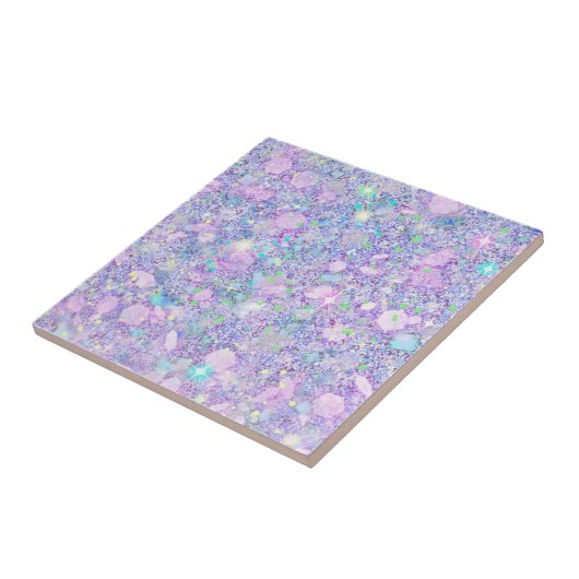 Paarse roze pastkleurige faux vaste glitter tegeltje (Zijkant)